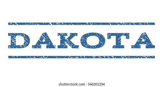 Dakota watermark stamp. Text caption between horizontal parallel lines with grunge design style. Rubber seal stamp with dirty texture. Vector cobalt color ink imprint on a white background.