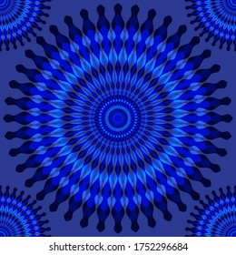 Patrón transparente indigotado de azulejo azul Dakr, fondo vectorial interminable con mandala de flor geométrica