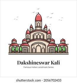 Dakshineswar Kali Indian Famous Iconic Landmark Cartoon Line Art Illustration
