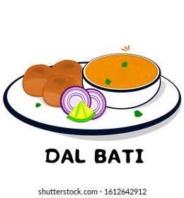 Dal bati churma indian Rajasthani Food Vector