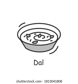 Icono de línea de marcado. Cocina india subcontinental. Sopa de pulsos secos. Sabroso plato tradicional indio. La comida asiática. Ilustración vectorial aislada. Trazo editable