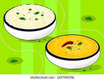 Dal Rice or Dal Chawal indian Food Vector