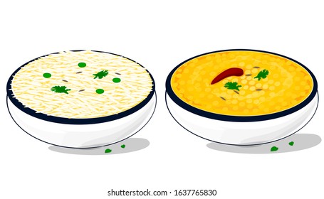 Dal Rice or Dal Chawal indian Food Vector