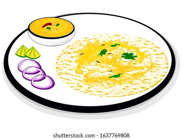 Dal Rice or Dal Chawal indian Food Vector