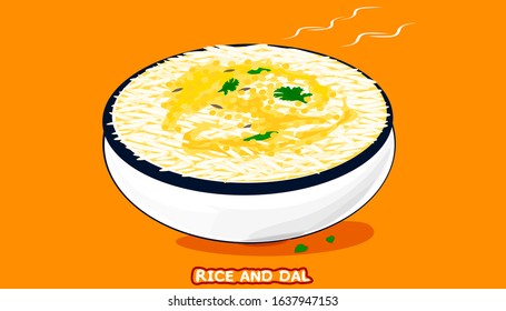 Dal Rice or Dal Chawal indian Food Vector