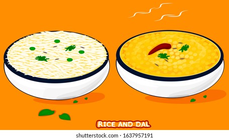 Dal Rice or Dal Chawal indian Food Vector