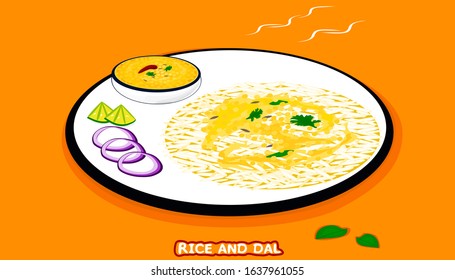 Dal Rice or Dal Chawal indian Food Vector