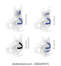 DAL Vector Isolated Fathah Kasrah Dammah Vowel Arabic Alphabet Type Character Letters Script Naskh Nuqta Form Hamzah Outline Shadow Structure Overlap Background Line Path Blue Black White Gray Art