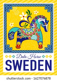 Dala Horse. Sweden full color design for poster, postage, banner, badge or sticker 