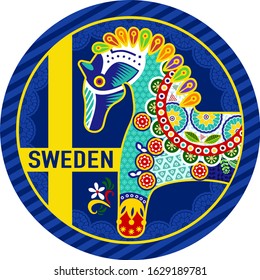 Dala Horse. Sweden full color design for poster, postage, banner, badge or sticker