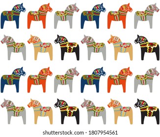 Dala Horse Swedish Folk Art Pattern Background. 