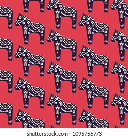 Dala scandinavian style horse seamless vector pattern.