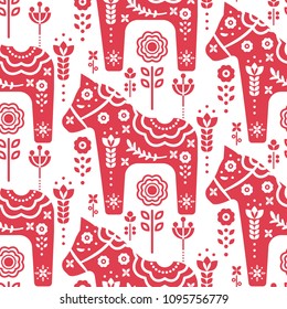 Dala swedish horse seamless vector pattern.