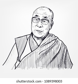 Dalai Lama Vector Portrait Sketch