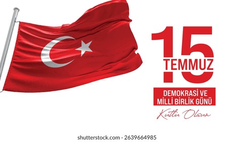 Dalgalanan türk bayrağı vektör. Türkiye. 15 temmuz şehitleri. 15 temmuz demokrasi ve milli birlik günü. Waving Turkish flag. Happy July 15 Democracy and National Unity Day