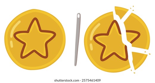 A dalgona candy set split into two halves, featuring a star and a heart design. A fun and tricky challenge for players aiming to carve both shapes successfully.