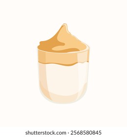 Dalgona coffe is a fluffy drink made by whipping in equal proprotions instant coffe. colored vector illustration