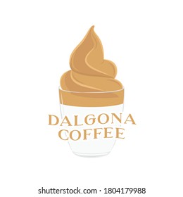 Dalgona Coffee Drink, Trendy Food, Dalgona Cream, Gold Crush Coffee, Instant Coffee, Whipped Coffee, Whipped Cream Vector Illustration Background