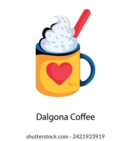 Icono de café Dalgona diseñado en estilo plano 
