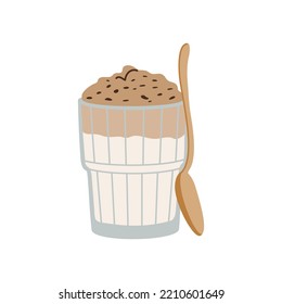 Dalgona coffee. Korean popular drink, whipped coffee with sugar and milk. Hand drawn colored vector illustration isolated on white background. Flat cartoon style.