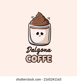 Dalgona Coffee Logo Hand-drawn Cartoon, Easy to change color, easy to remove text, with layered file. available vector file EPS8