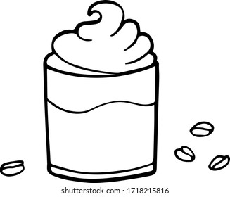 Dalgona coffee vector. Coffee cream mix, whipped coffee drink in a glass with coffee beans 