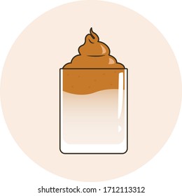 Dalgona coffee vector illustration. Flat linear icon - dalgona coffee with milk in glass. Trendy drinks, Korean beverage, instant coffee, diy cocktail.