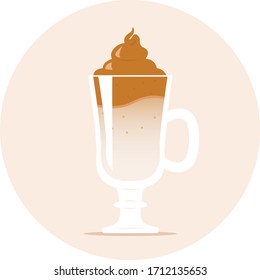 Dalgona coffee vector illustration. Flat linear icon - dalgona coffee with milk in glass. Trendy drinks, Korean beverage, instant coffee, diy cocktail.