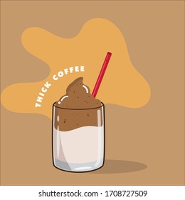 Dalgona thick coffee with red straw illustration