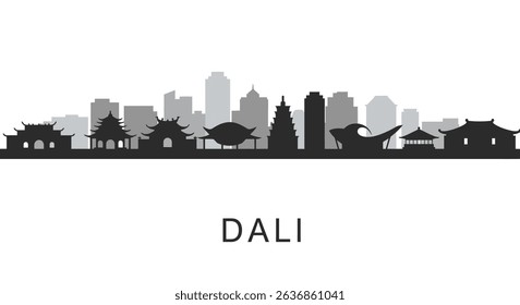 Dali with China Skyline Cityscape Silhouette.