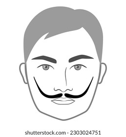 Dali mustache Beard style men face illustration Facial hair. Vector grey black portrait male Fashion template flat barber collection set. Stylish hairstyle isolated outline on white background.