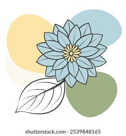 Dalia flower with leaf, Dalia color vector on color blobs art, flower art, flower, shapes