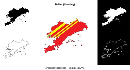 Dalian blank outline map set