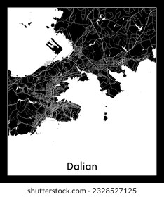 Dalian China Asia City map black white vector illustration