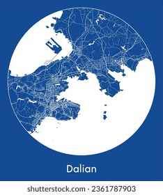 Dalian China Asia City Map blue print round Circle vector illustration