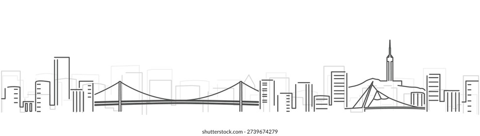 Dalian Simple Dark Lines Skyline on White Background