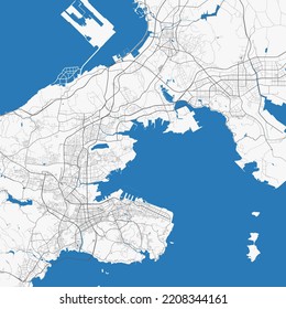 Dalian vector map. Detailed map of Dalian city administrative area. Cityscape panorama. Royalty free vector illustration. Road map with highways, rivers.