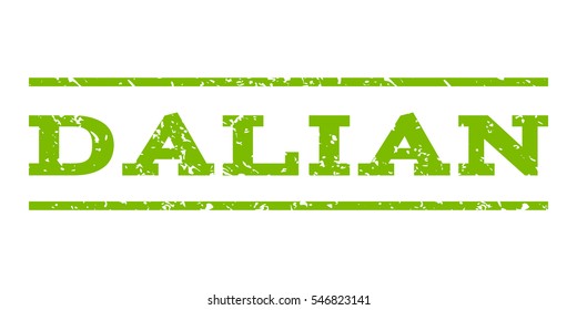 Dalian watermark stamp. Text tag between horizontal parallel lines with grunge design style. Rubber seal stamp with scratched texture. Vector eco green color ink imprint on a white background.