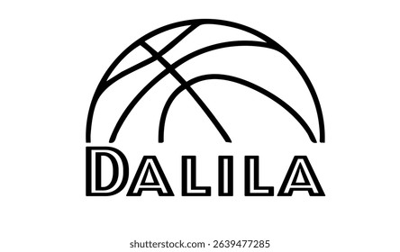 Dalila – first name in sporty style with a stylized basketball sketch. Black vector graphic, ideal for banners, cards, sweatshirts, prints, Cricut, Silhouette and sublimation projects.