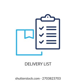 Lista de entrega de iconos de línea delgada. Ilustración vectorial original.