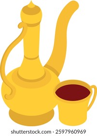 Dallah Qahwa or gahwa pot isometric Concept, spicy, bitter coffee traditionally served during Eid Feast Vector icon Design, Arab culture traditions Symbol, Islamic Muslim practices Sign