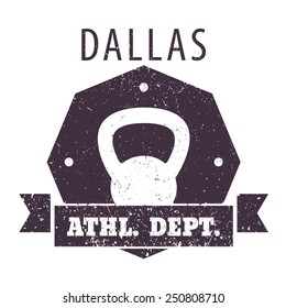 Dallas Athletic dept. t-shirt grunge design with kettlebell vector illustration, eps10, easy to edit