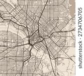 Dallas City Map experience intricate clean lines of urban architecture with a sepia tinged scalable vector graphic encapsulating the structured beauty of a minimalist cityscape, emphasizing refined.