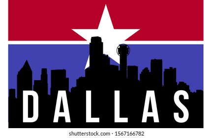 Dallas city skyline silhouette background, vector illustration and flag in background