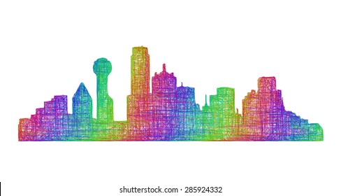 Dallas City Skyline Silhouette - Multicolor Line Art