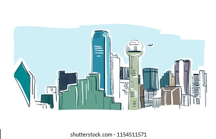 Dallas city vector sketch landscape line illustration skyline