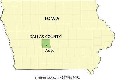 Dallas County and city of Adel location on Iowa state map
