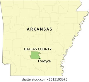 Dallas County and city of Fordyce location on Arkansas state map