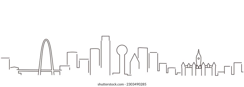 Dallas Dark Line Simple Minimalist Skyline With White Background