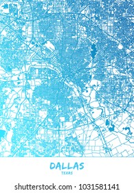 Dallas downtown and surroundings Map in blue shaded version with many details. This map of Dallas contains typical landmarks with room for additional information and easy access to color changes.